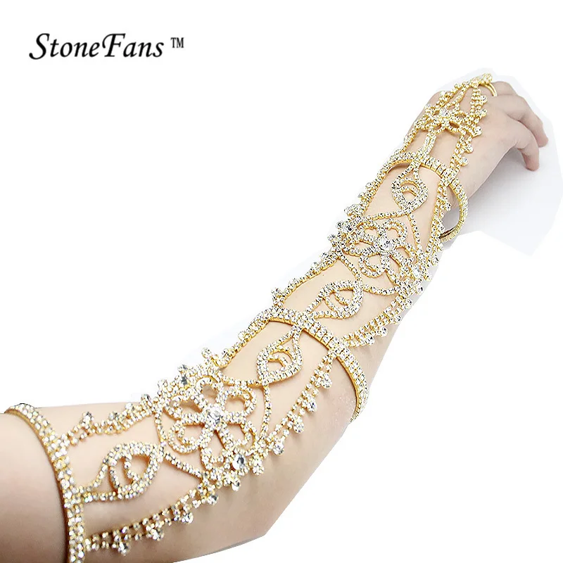 Stonefans الراين العليا صفعة سوار الإسورة الأساور الكريستال الأساور سلسلة لالعرسان طويلة الزفاف أساور أساور للنساء