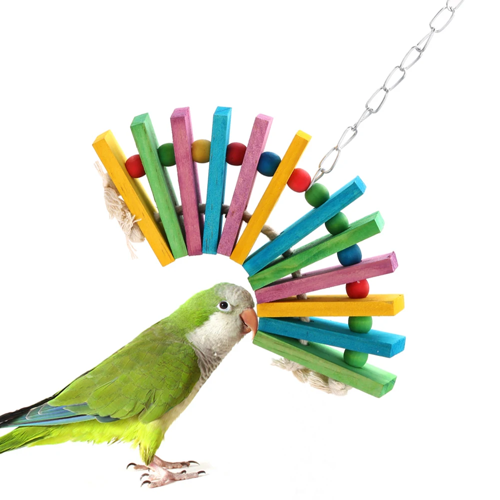 1 Pcs Parrot Toy Wood Block Gnawing Ladder Climb Swing Colorful Bird