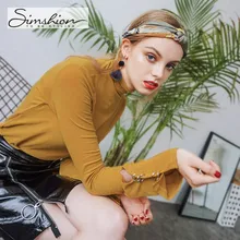 

Simshion Women spring pullovers tops shirts turtlenect long sleeve t-shirts ladies elegant solid shirt yellow femmes chemises