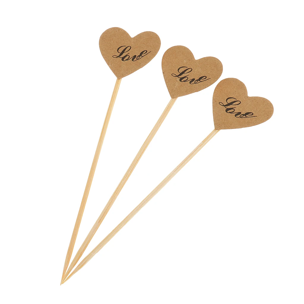 Pack of 100 Love or I Do Printed Kraft Paper Heart Cupcake Topper cupcake topper picks Cake Decorating Supplies Wedding Decor 