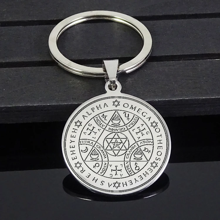 

Trendy Seals of The Seven Archangels Pendant Silver Stainless Steel Key of Solomon Keychain Dropshipping YP6721
