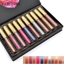 VERONNI 10pcs/lot Diamond Lip Gloss Set Glitter Liquid lipstick Makeup Metalic Shimmer Shine Luminous Pigment Lasting Waterproof