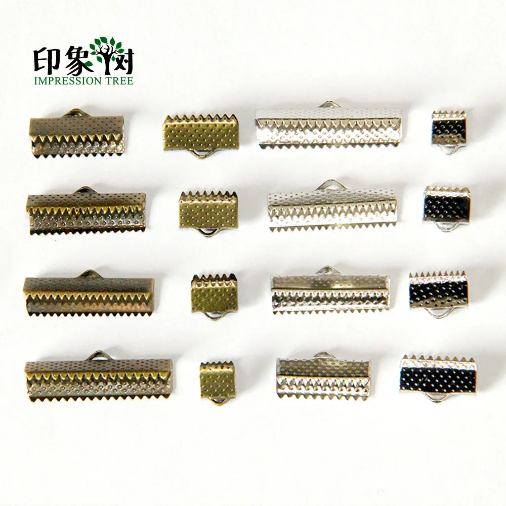 

100pcs/Pack Antique Bronze Ribbon End Clamps Crimp Connector With Hole Used For DIY Jewelry Making Impression Tree Jewelry 1127