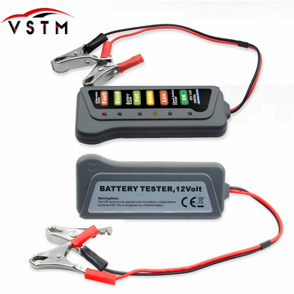 12V Цифровой Батарея генератор переменного тока тестер 6 светодиодный свет