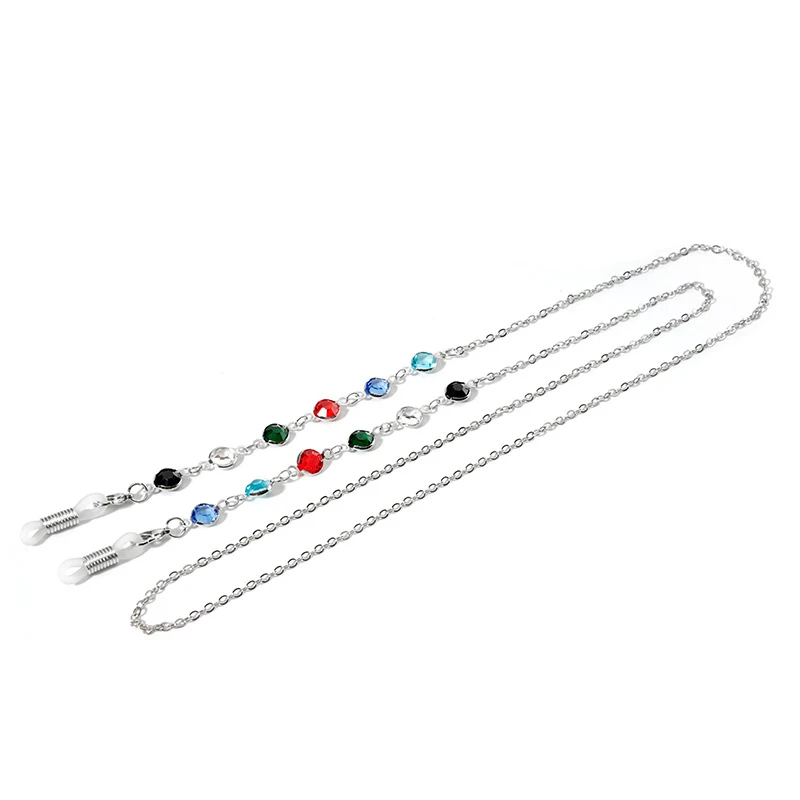 Colorful Acrylic Crystal Beads Link Chain Eyeglasses Chains Glasses Rope Holder Sunglasses Strap Cord Neck Band Accessories - Цвет: Silver