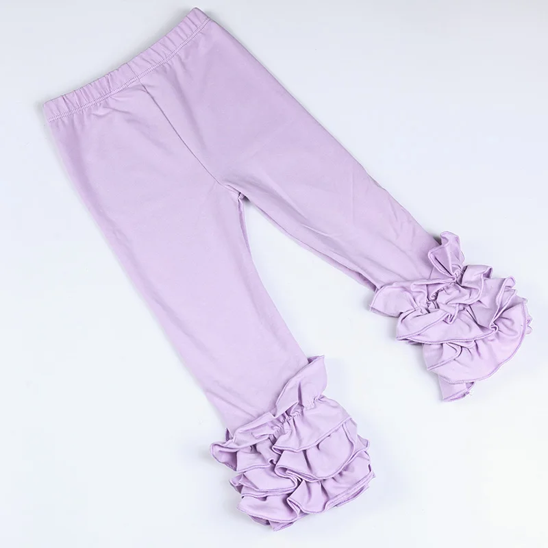 Новые хлопковые леггинсы для малышей мягкий удобный детский штаны леггинсы с тройными оборками для девочек, штаны ярких цветов для маленьких девочек, размер s 29 - Цвет: purple