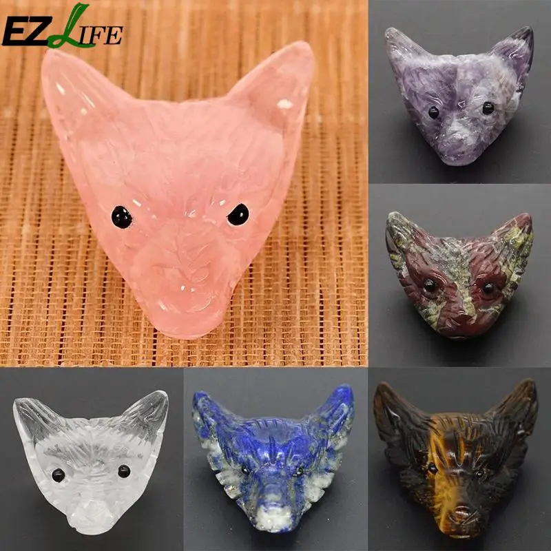 

Natural Hand Carved Stone Wolf Head Pendant Mix Natural Crystal Lucky Crystal Wolf Head Stone Healing Feng Shui Figurine JNP2092