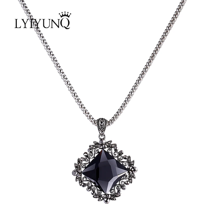 LYIYUNQ Big Geometric Pendant Necklaces For Women Fashion Brand High Quality Crystal Jewelry Vintage Rhinestone Necklace | Украшения и