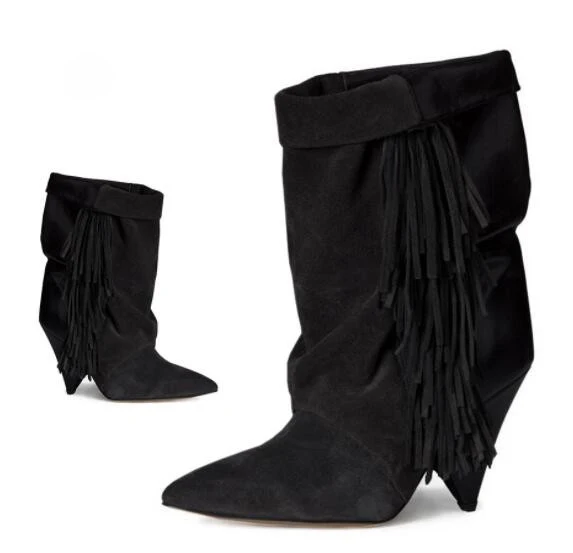 Apoepo-Brand-2018-Newest-Suede-Fringed-Ankle-Boots-Pointed-Toe-Woman-High-Heel-Boots-Spike-Heels (2)