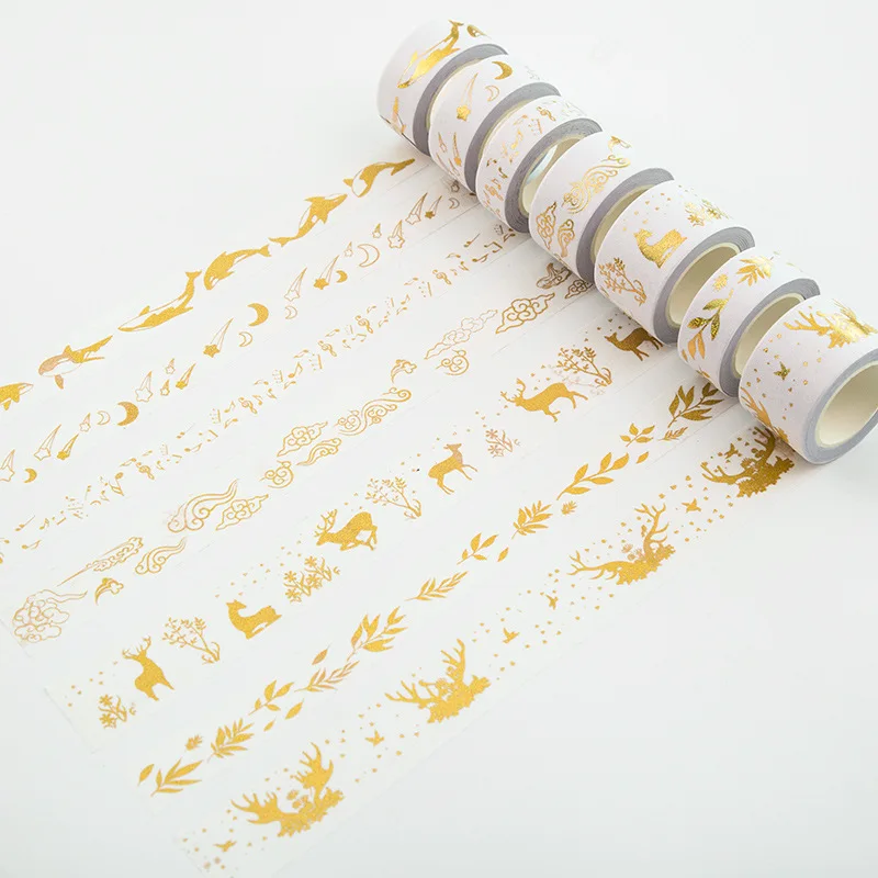 

15Design Glitter Gold Foil Printing Washi Tape Christmas Card Tree Washi Decorative Adhesive Tape Masking Paper Tape Scrapbook