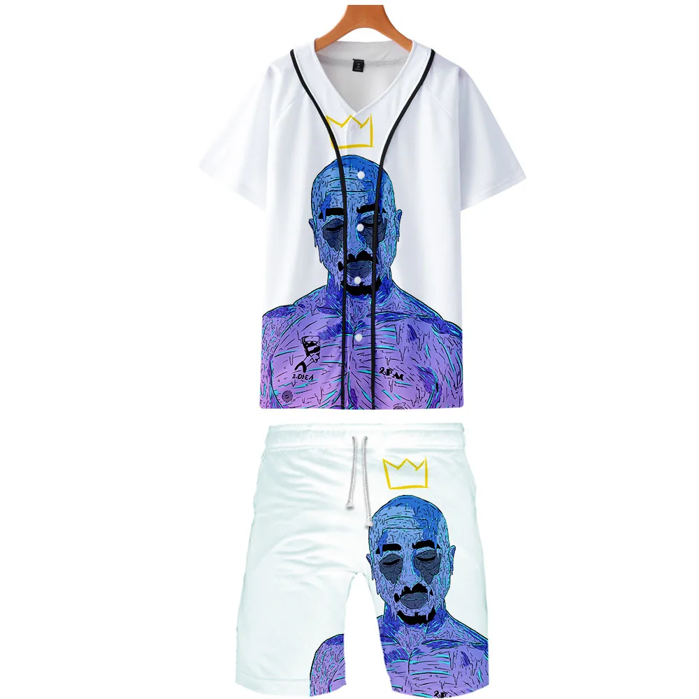 3D печатных 2PAC комплект из двух предметов куртки и шорты Kpop Мода крутой печати 2PAC бейсбольная куртка для мужчин