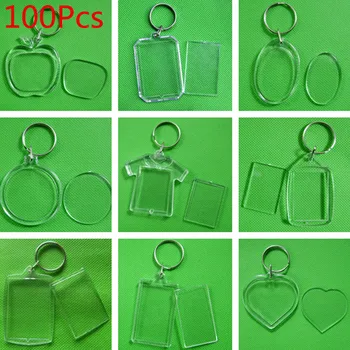 

100pcs/set Photo Keychain Rectangle Transparent Blank Acrylic Insert Photo Picture Frame Keyrings Key Holder DIY Split Ring Gift