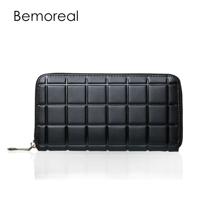 

Bemoreal wallet women Genuine leather Stereoscopic Square Women Plaid Wallets Embossed long Female Clutch Zipper Purse