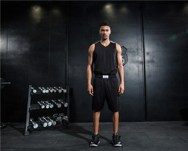 Мужские Баскетбол устанавливает Человек Баскетбол Майки взрослых спортивные костюмы мужские Бег комплекты для взрослых тренировочные костюмы мужской спортивный жилет и Шорты - Цвет: YQX456011 black