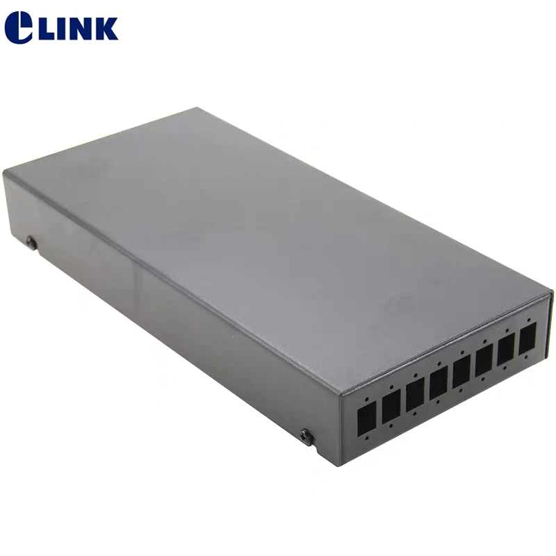FTTH SC blank terminal box 8 cores SPCC 8 ports LC DX fiber optic patch panel FTTX box Black ELINK thickened 1.0mm 2pcs
