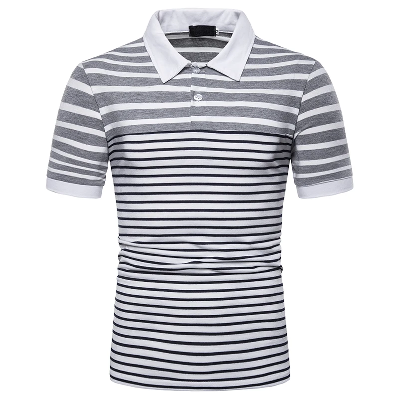 Мужская полосатая рубашка поло Новая мода slim fit Хлопок лацканы дышащие против морщин бизнес Топ рубашка поло HOMBRE для лета