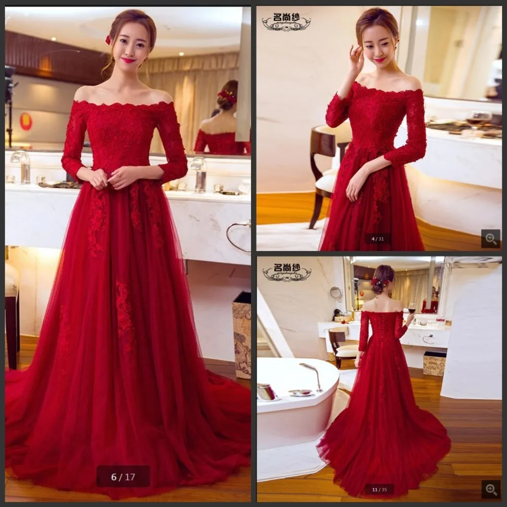2017 новое поступление винное кружевное вечернее платье с открытыми плечами и