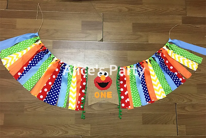 

New Handmade Colorful Rainbow Elmo First Birthday Banner, Elmo HighChair Garland, Sesame Street Banner Cake Smash Photo props