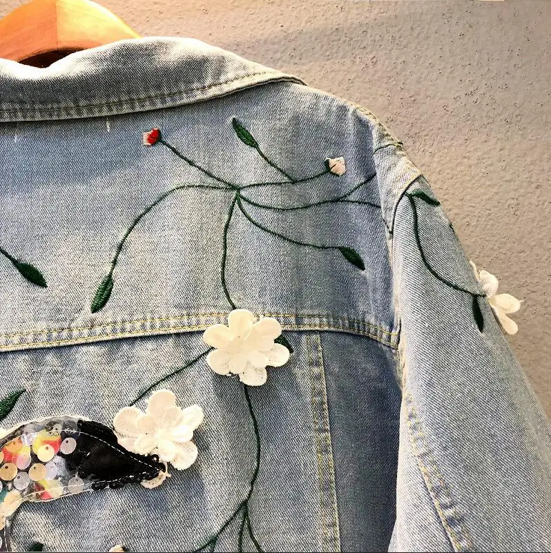 2019 Lâche Denim Jeans Rétro Bleu Nouveau Manteau Swan De Lourd Femmes Sac Kelly Étudiants Paillettes Vestes Broderie BU7rB