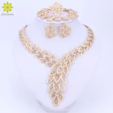 Jewelry Sets For Women Fine Crystal Necklace Earrings Bracelet Set African Beads Gold Color Pendant Wedding