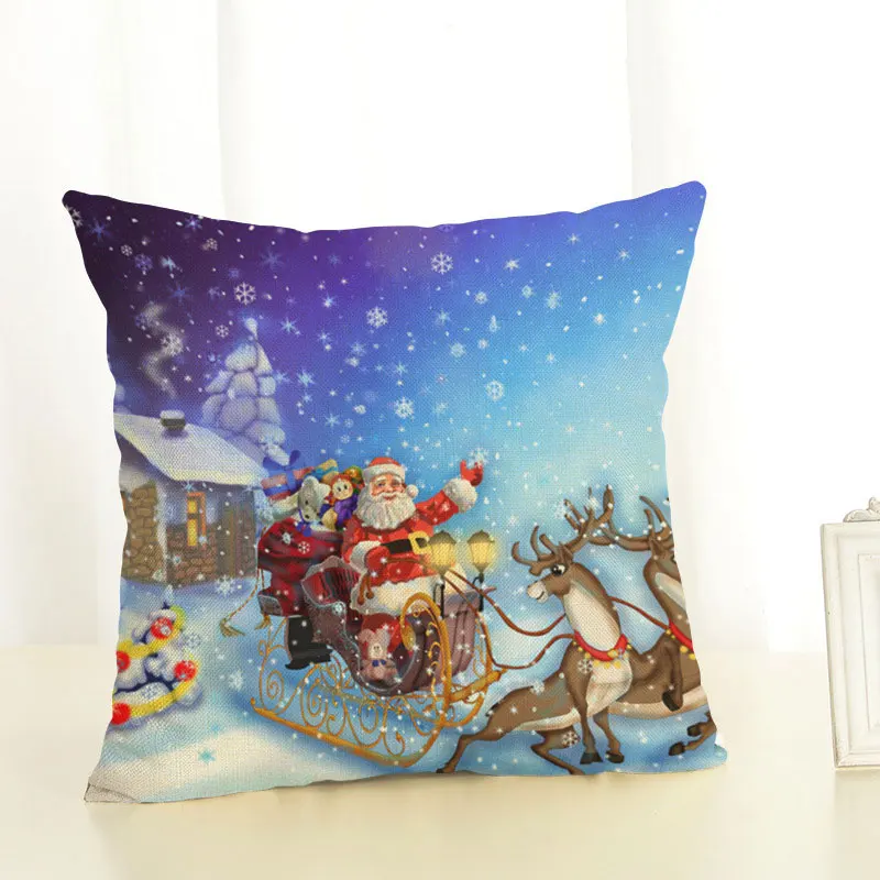 New Cartoon Santa Claus Christmas Eve and Elk Pattern Christmas Series Linen Pillowcase Merry Christmas Decorations for Home     (6)