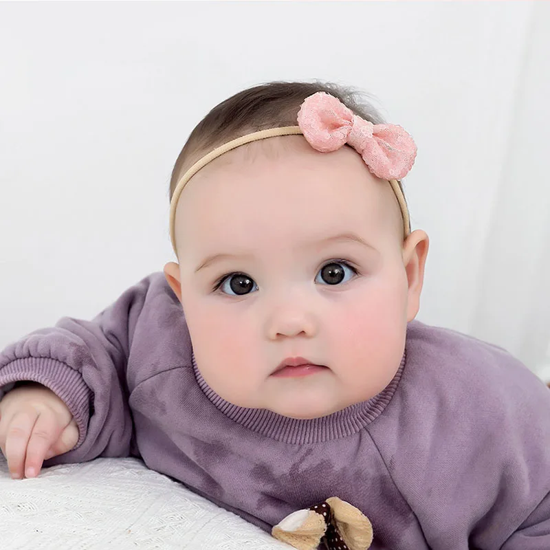 Fashion Shiny Baby Girl Nylon Elastic Headband Mini Ring Lace Bowknot Headdress Solid Color Newborn Princess Headwear | Детская одежда