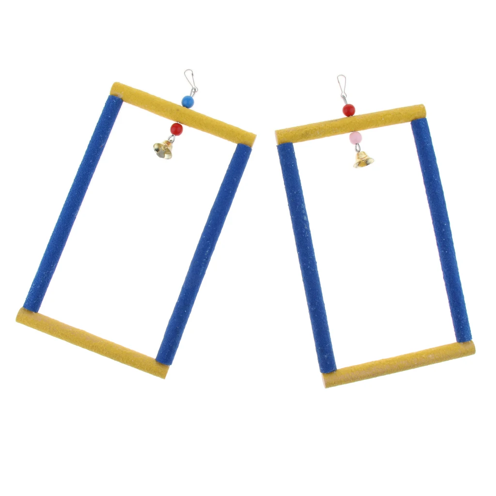 Amagogo 2x Pet Bird Cage Hanging Parrot Parakeet Stand Wood Swing Perch Ladder