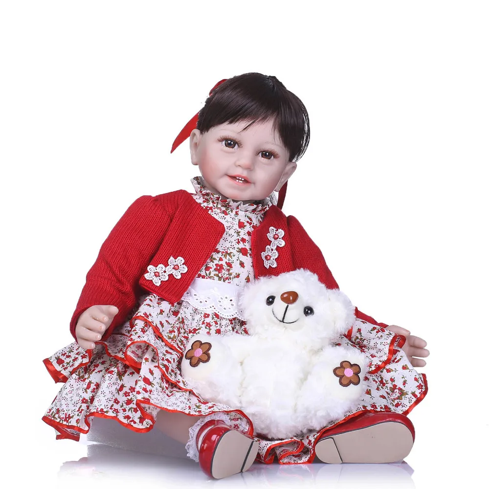 55cm High Vinyl Girl Toy Reborn Baby Doll Gift Red Dress Heart NPK Lovely 22in