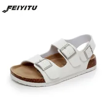 FeiYiTu/Новые летние пляжные сандалии пробковые повседневные мужские сандалии с пряжками обувь на День святого Валентина Размеры 35-44, черные, белые, коричневые, бежевые