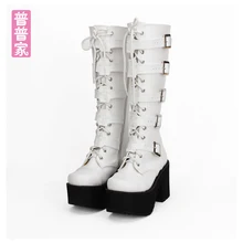 Милая обувь в стиле «лолита»; высокие ботинки в стиле панк; сезон осень-зима; ботинки с толстой подошвой; ботинки в стиле «Маффин» с боковой молнией; pu7008