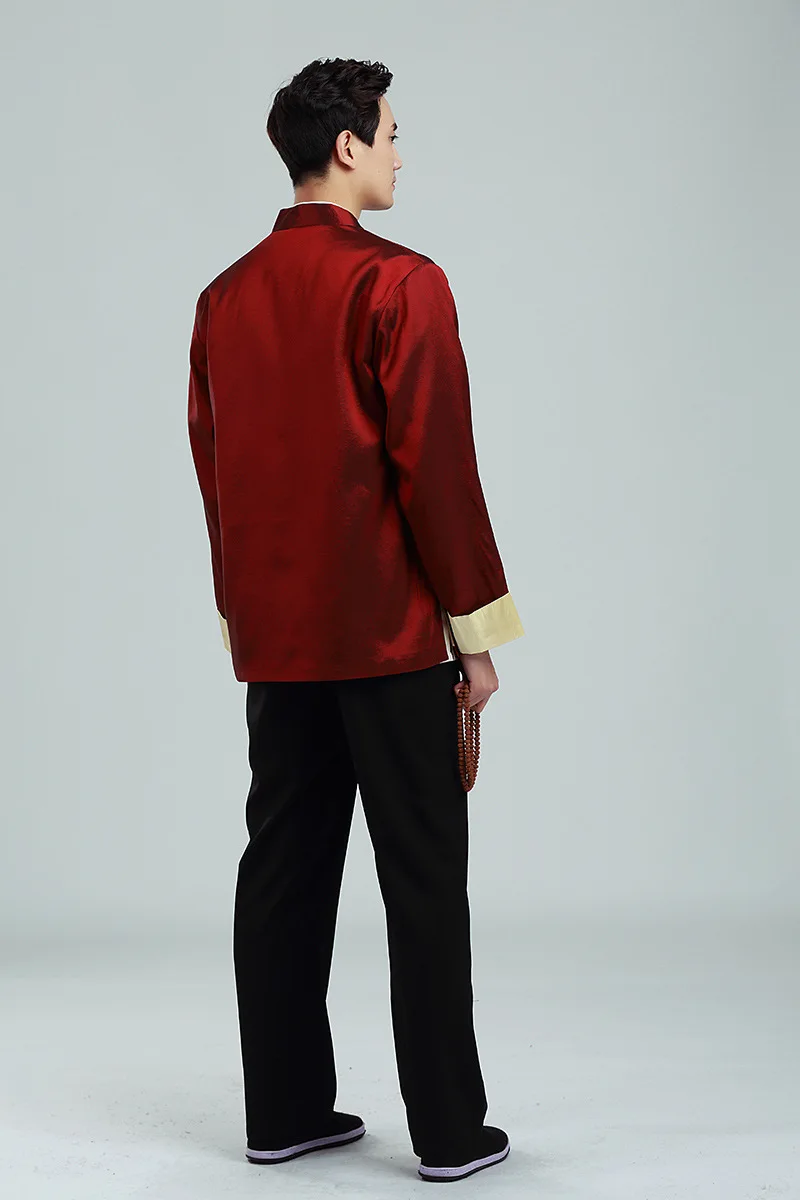 Вышивка с длинным рукавом Свободные Весна Зима традиционная китайская одежда для мужчин Тан костюм топ красный кунг фу Тай Чи Униформа Рубашка