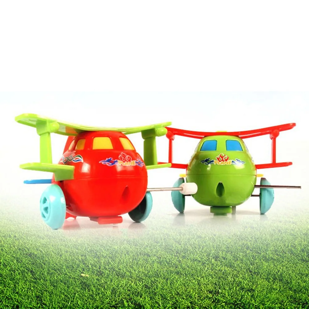 Baby Kids Clockwork Toys Cartoon Plastic Airplane Model Wind Up Toys
