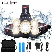 40000Lums LED headlamp 3/5*T6 Headlight 5 modes Zoomable Ajustment flashlight Head lamp+2*18650 Battery+DC/AC Charger+BOX sezk20 best t6 2 r5 13000 lumen led headlamp 4 modes headlight camping hunting head light lamp 2 18650 battery ac charger