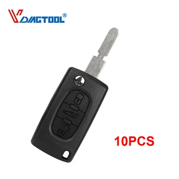 

10pcs Flip Remote 3 Buttons Car Key Fob Blank Cover Key Shell Case For Peugeot With 406 blade with battery clamp no logo(CE0536)