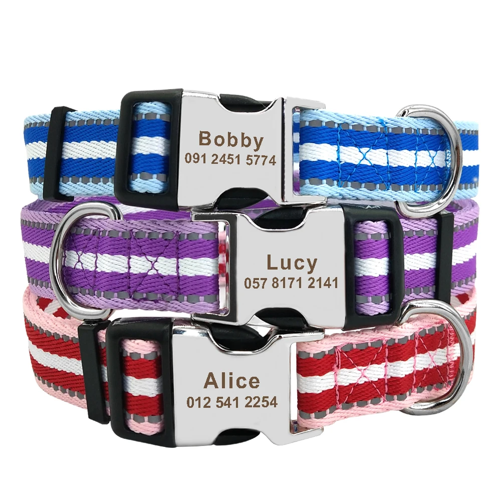 Custom Dog Collar Nylon Reflective Pet Puppy Nameplate Tag Collar