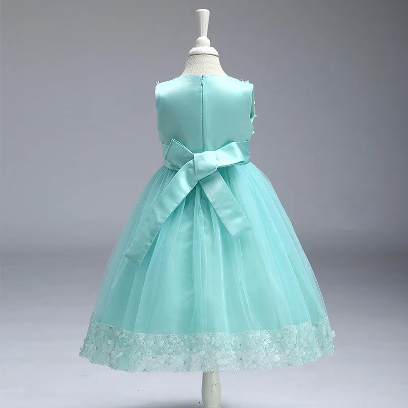 Розничная продажа, Платья с цветочным рисунком для девочек, летнее праздничное платье с аппликацией и бантом, элегантное бальное платье