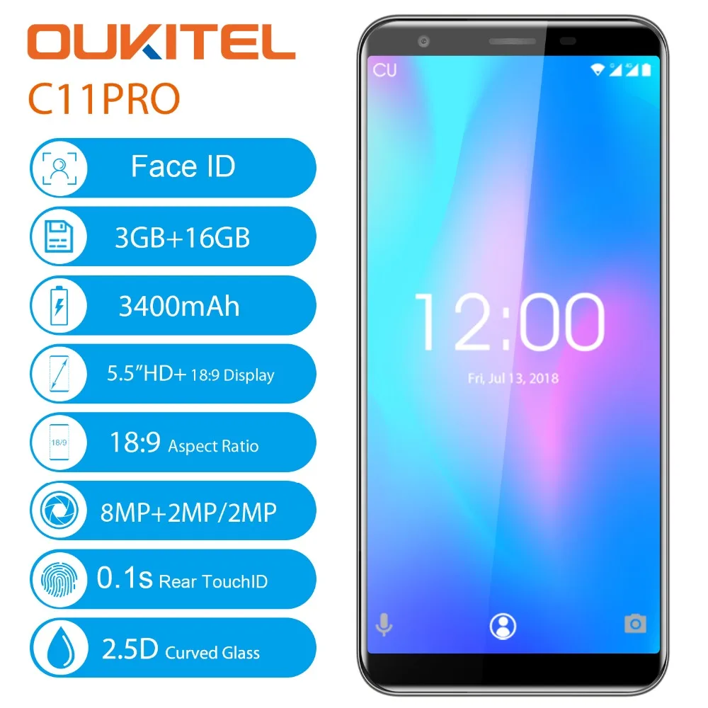 Original OUKITEL C11 Pro 5.5 inch 18:9 Android 8.1 Mobile Phone Quad Core 3GB RAM 16GB ROM 4G Cell phones 3400mAh Smartphone