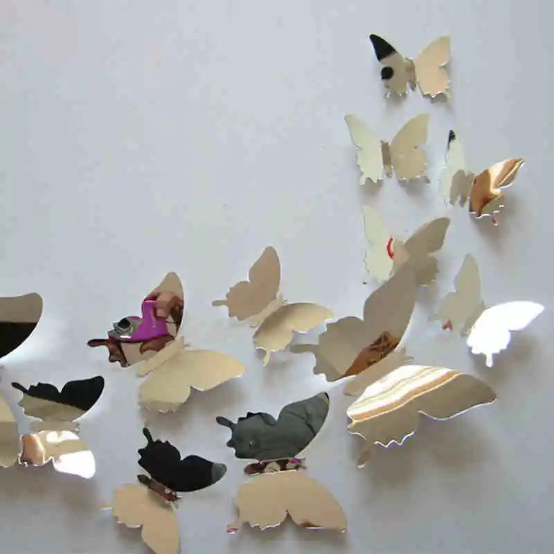 

12Pcs/Set PVC 3D Mirror Butterfly Wall Sticker Living Room Modern Art Wall Decals Poster Home Decoration Accessories 8 ColorsY41