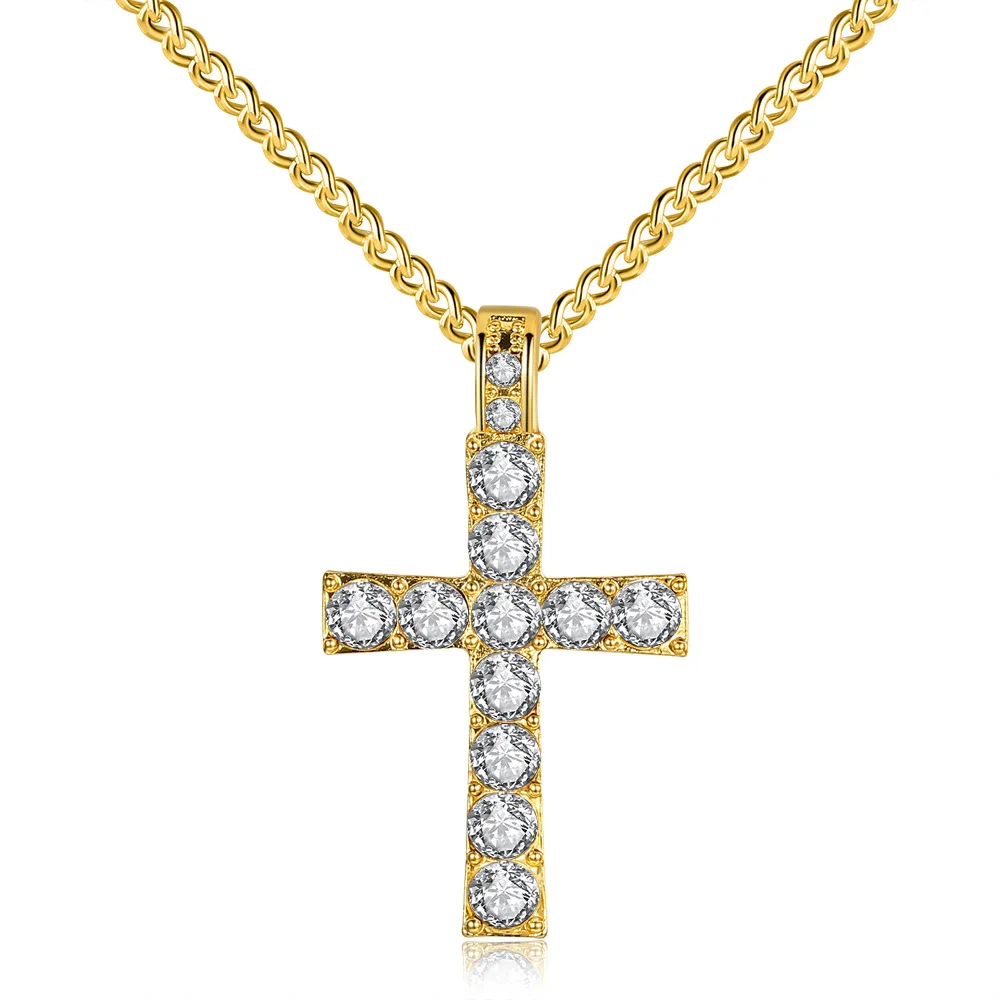 

Trendy Jewelry Zircon Necklace For Women Men Vintage Gold Rhinestone Cross Necklace Collier Femme