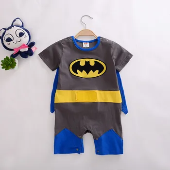 

100% Cotton Soft Baby rompers Batman Grey color toddler infant babe clothes Superman summer outfit Halloween Baby custume Cloak
