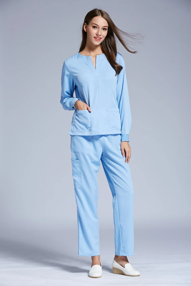 

2017 Autumn Winter Long Sleeve Medical Scrub Sets Hospital Lab Coat and Pant Beauty Salon Dental Clinic Workwear Nurse Uniform