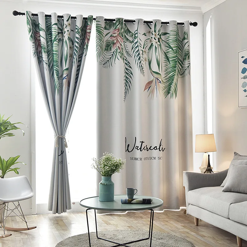 

2 Pcs/set Tropical Green Leaves Cloth Curtain Window Blackout Curtains for Bedroom and Living Room