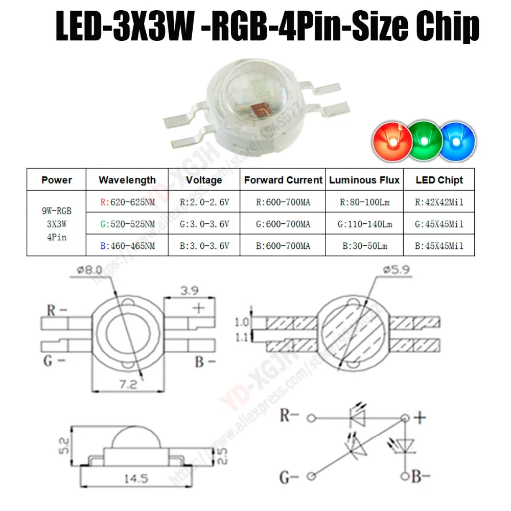3X3W-RGB-4Pin尺寸图