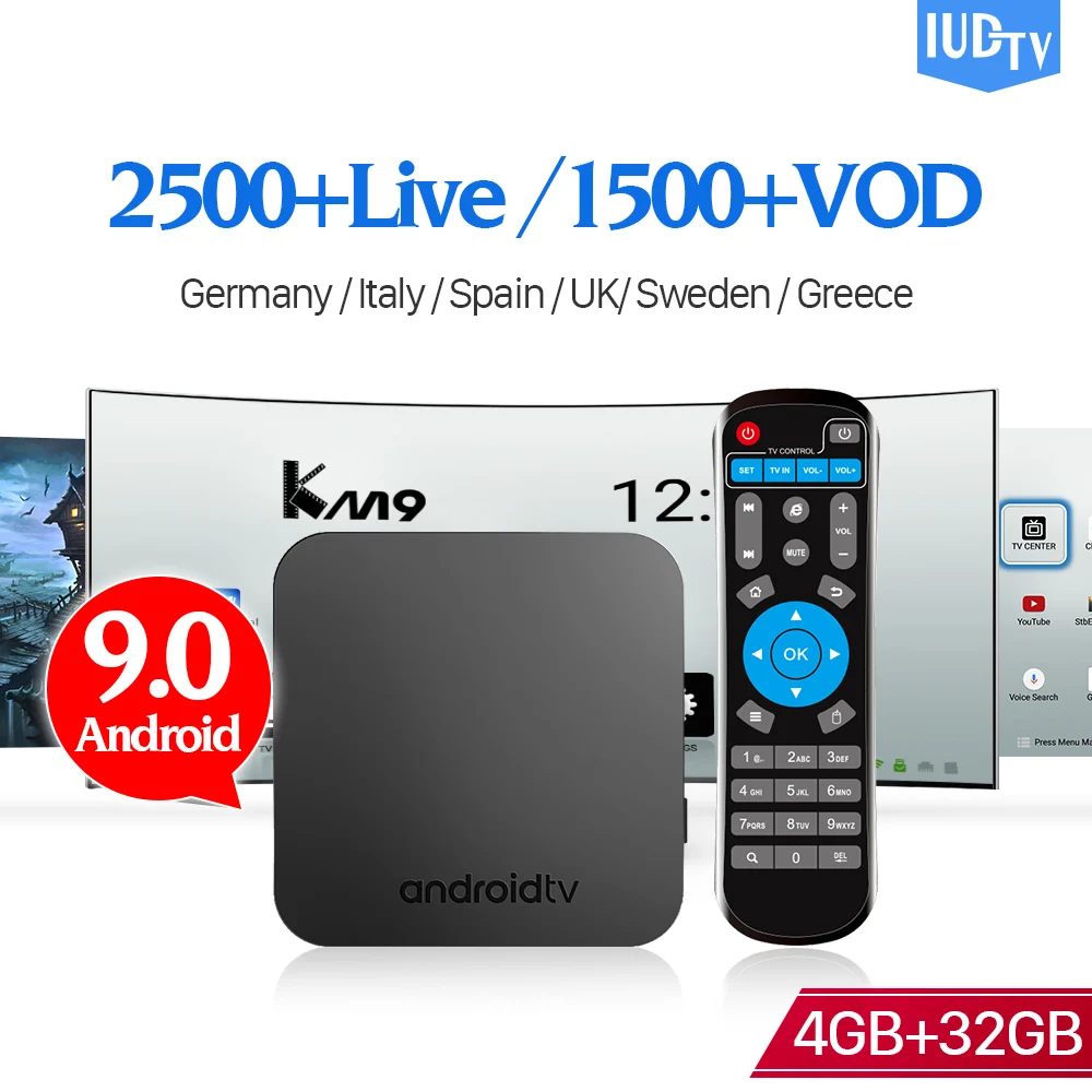 

KM9 IPTV Sweden Italy 4G 32G Android TV 9.0 BT 4.0 IPTV Subscription Greece UK Dual-Band WIFI IP TV Germany Indian IPTV box