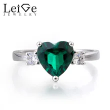 Leige Jewelry Wedding Ring Emerald Ring Green Gemstone Heart Cut Gemstone May Birthstone 925 Sterling Silver Ring for Women