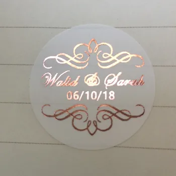 

90 Rose gold personalized wedding stickers Pink gold marriage save the date invitation envelop seal favors bag white labels tags