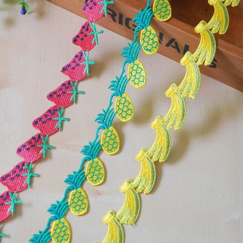 

15 Yards Polyester Embroidered Fruit colors Lace Trim Ribbon 3.4cm