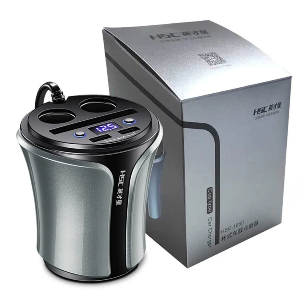 HSC108D Multi function 12 24V 100W 40W Car Cigarette Lighter Dual USB Charge for Mobile Phone