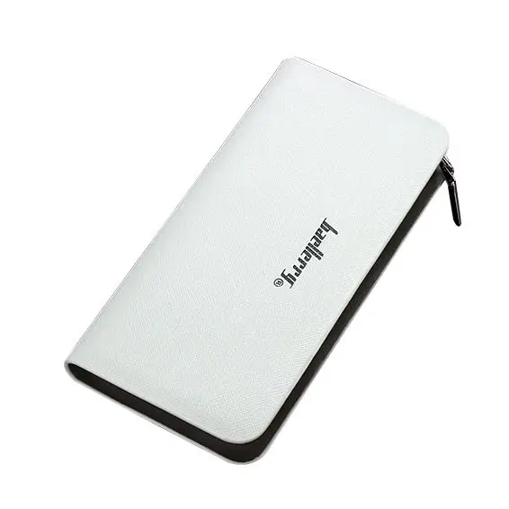 

baellerry 1x white PU leather men long section large capacity multi-functional zipper cross-pattern wallet bag size: about 20