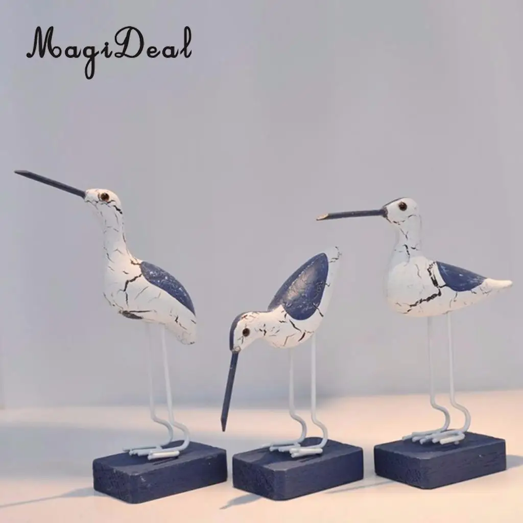 MagiDeal 3Pcs Mediterranean Wooden Nautical Seagull Model Decor Home Office Living Room Hotel Table DIY Desktop Ornament Gift
